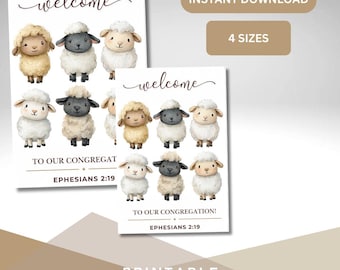 ¡Bienvenidos a nuestra congregación! Descarga de tarjeta digital - Diseño de oveja / Disponible en 4 tamaños.