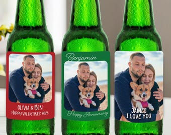 Personalised Valentine's Day Photo Beer Labels | Customisable text | Self Adhesive Bottle Labels | Birthday/Anniversary Custom Photo Gifts
