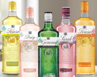 Personalised Gin Labels | Customisable text | Self Adhesive Bottle Labels | Christmas Gifts | Pink Gin, Lemon Gin, Dry Gin