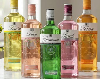 Personalised Gin Bottle Label: Custom Text, Self-Adhesive Sticker, Pink Gin, Flavoured Gin | Gift for any occasion, Birthday, Anniversary