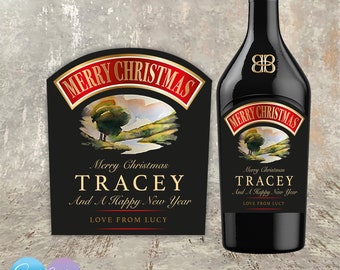 Christmas Personalised Baileys Label - Baileys Lover - Alcohol Gift - Custom text for any occasion