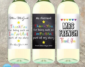 Personalised Teacher Thank You Wine Labels - End of Term Gift - Special Teacher Wine Labels