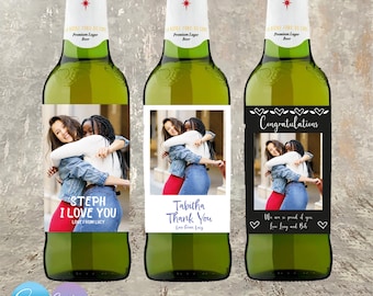 Photo Personalised Beer Labels - Customisable text - Self Adhesive Beer Labels - Birthday or Christmas gift