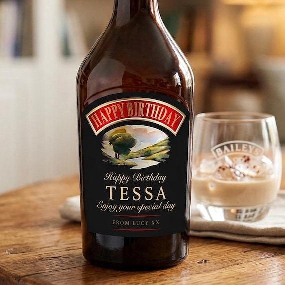 Personalised Baileys Birthday Label: Customise for any occasion, Alcohol Gift