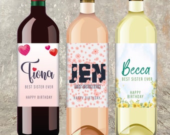 Best Sister Ever Personalised Wine Labels - Customisable text - Self Adhesive Wine Labels