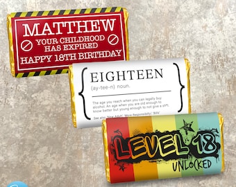 Personalised 18th Birthday Chocolate Label: Novelty Designs (Printable Download Options)