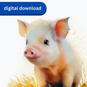 Cute Baby Pig Wall Art, Digital Download, Cute Farm Animals