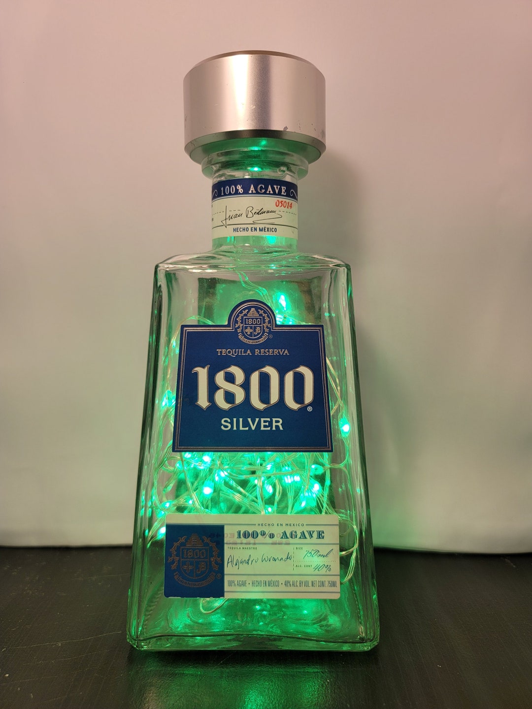 1800 Silver Tequila Liquor Bottle Light Decor. for Bar, Den, Family