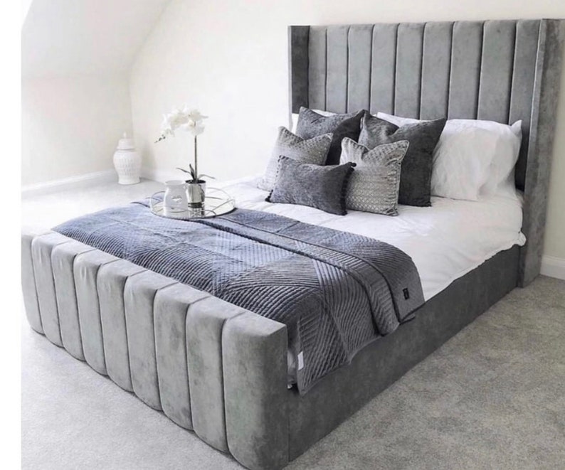 NEW Winged Panel Arizona Wing Plush Velvet Fabric Bedframe DOUBLE KING