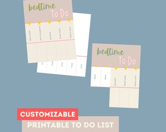 Gráfico de lista de tareas a la hora de acostarse para niños / Lista de tareas imprimible para niños / Lista de tareas de impresión digital / Objetivo visual / Tabla de tareas para niños personalizable / Canva