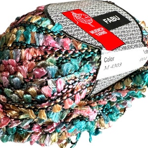 May include: A skein of multi-colored yarn with a label that reads "FABU MUENCH YARNS" and "Color M 4303".