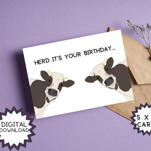Herd Es ist Dein Geburtstag. Wortspiel Geburtstagskarte. Lustige Geburtstagskarte. Kuh Geburtstagskarte. 5x7 druckbare Karte.