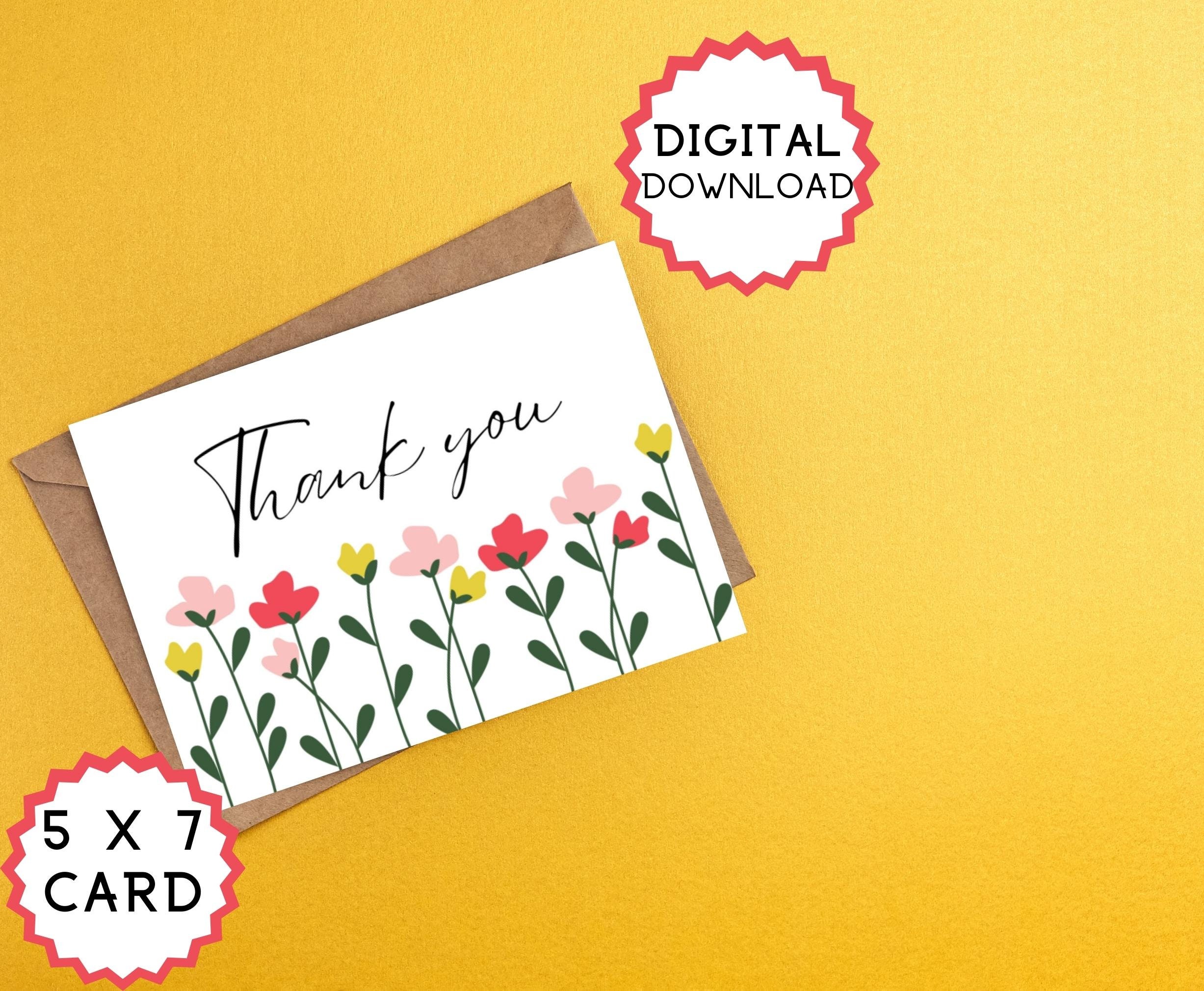 Floral Thank You Card (5x7 Printable Card) - Etsy
