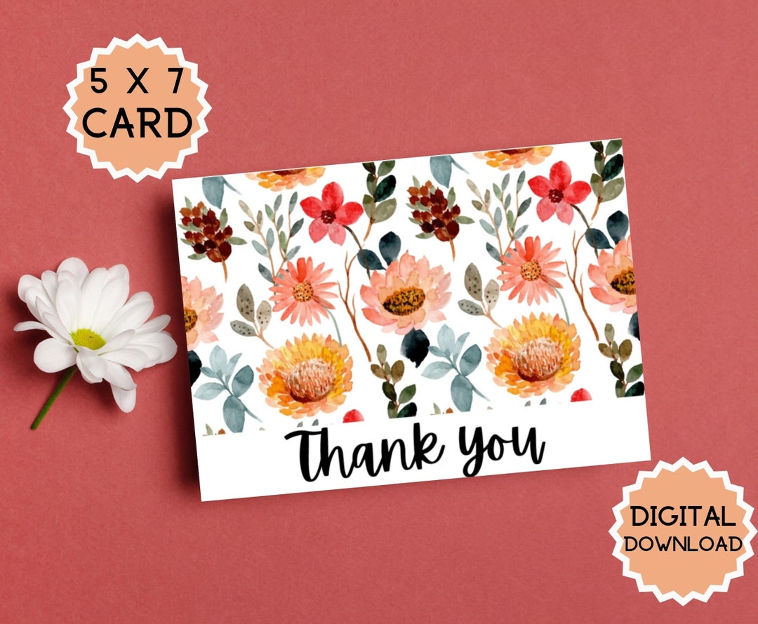 Floral Thank You Card (5x7 Printable Card) - Etsy