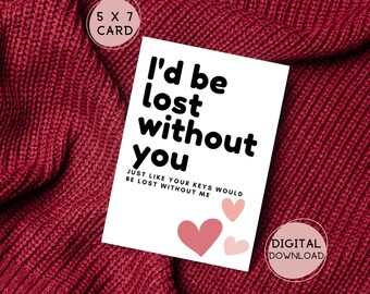 I'd be lost without you Card. Pun Anniversary Card. Pun love card. 5x7 printable card.