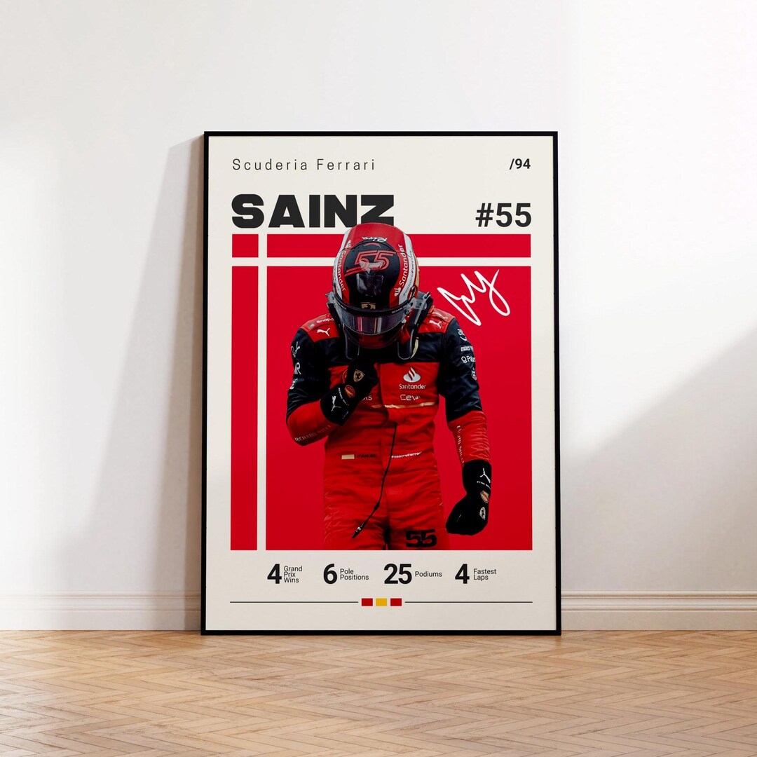 Carlos Sainz Poster, Ferrari F1 Poster, Formula 1 Wall Art, F1 Racing ...