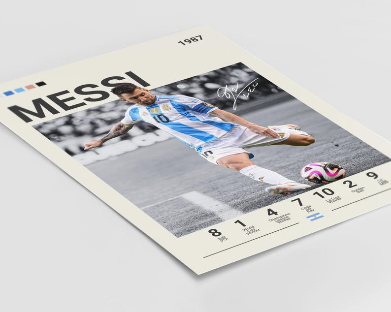 Lionel Messi Poster, Argentina Football Print, Messi Fan Gift, Soccer