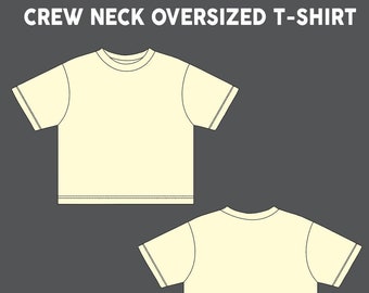 Maqueta de TechPack de camiseta de manga corta de gran tamaño con cuello redondo, archivo descargable (Adobe Illustrator, PDF)