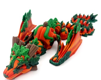 Vibrant Pumpkin Wyvern 3D Printed Articulated Fidget Toy with Unique Sensory Appeal