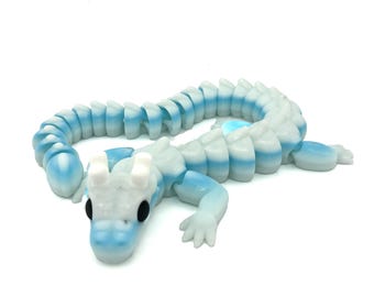 3D-Printed Cloud Dragon – Glossy Blue & White Articulated Figurine