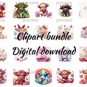 Entzückende Cartoon Kälber und Kühe Clipart Sammlung zum sofortigen Download - skurrile Bauernhof Tiere Designs für Sublimationsprojekte