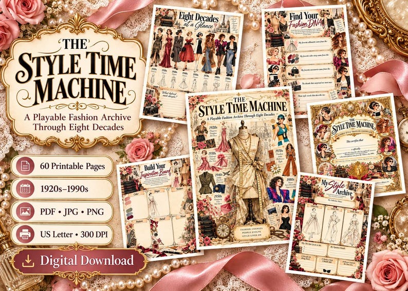 Fashion History Printable, 60-page Fashion Design Workbook, 1920s–1990s ...