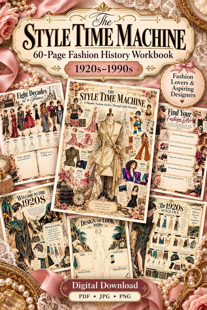 Fashion History Printable, 60-page Fashion Design Workbook, 1920s–1990s ...