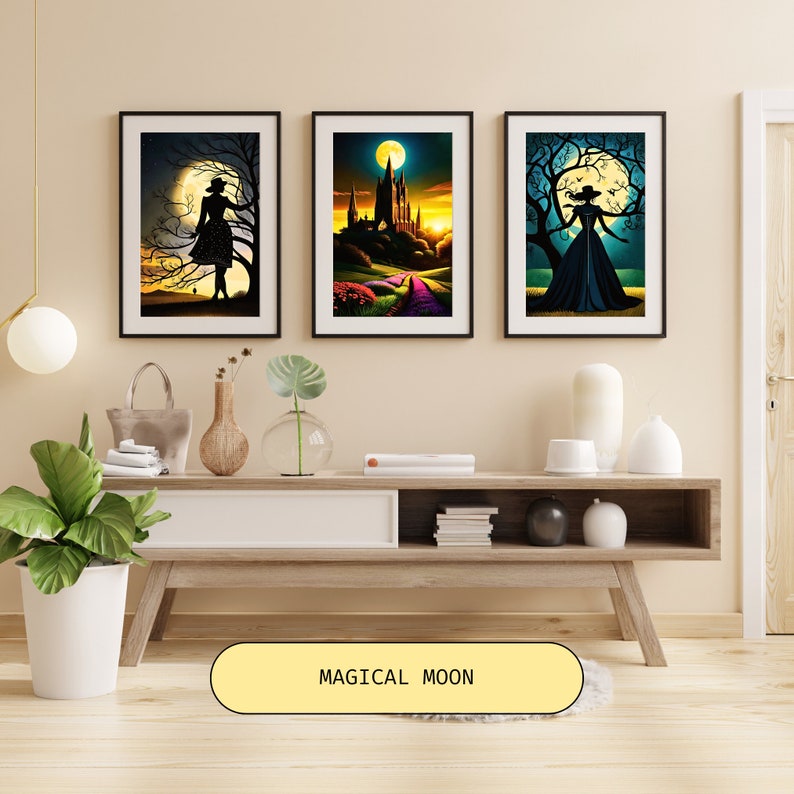 Dark Cottagecore Wall Art Set of 3 Printable Full Moon Decor Etsy