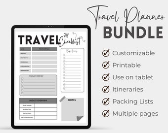 Travel Checklist and Planner || B&W | Packing list, Travel Itinerary
