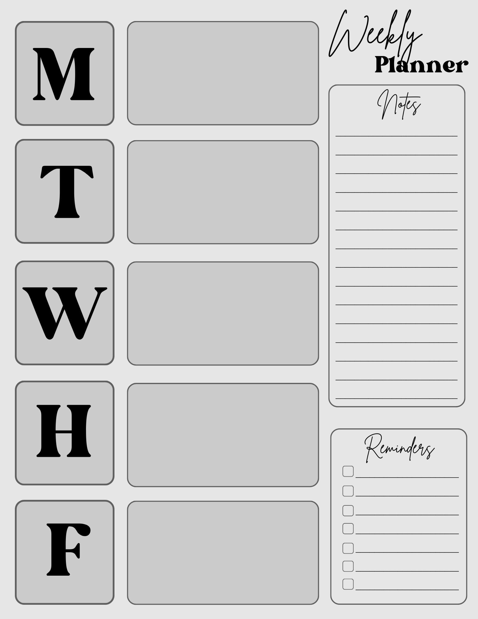 Student Digital Planner B&W Printable Planner, Assignment Tracker