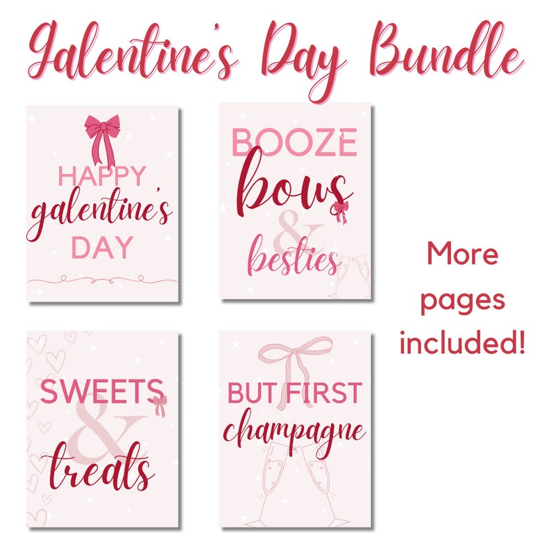 Galentines Day Bows Bundle Galentines Day poster, invite, bows, brunch, girls dinner, Valentines Day event planning, boozy brunch sign image 2