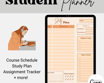 Student Digital Planner |Orange| Printable planner, assignment tracker, assessment tracker, study planner, student calendar, course schedule