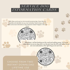 Cartões de informações para cães de serviço