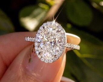 Anillo de moissanita de corte ovalado de 2 CT / Anillo de compromiso de corte ovalado / Anillo de boda de halo oculto / Anillo de boda / Regalo de aniversario / Anillo para mujer