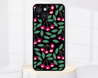 Cherry iPhone Case with Cute Cherry Print and Cartoon Cherry, Pink Cherries, iPhone 7 8 SE Plus, iPhone X XR XS, iPhone 11, 12, 13, 14 Pro