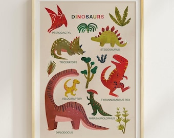 Póster del mundo de los dinosaurios: decoración educativa para habitaciones infantiles