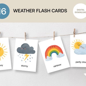 Cartes météo - illustrées à la main, téléchargement numérique Montessori, cartes éducatives imprimables pour la chambre d'enfant et la classe
