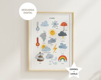 Póster Ilustrado del Tiempo - Descarga Digital, Arte para Guarderías, Espacios Montessori y Decoración de Cuartos Infantiles