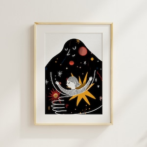 Universe hug Illustration Montessori-Inspired Space Artwork, Magical Art, Love Art, Universe Wall Art, Nursery poster, Space Art image 1
