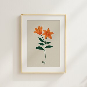 Stampa di giglio - Stampa floreale illustrata a mano, illustrazione botanica, arte floreale, decorazione murale per bambini, decorazioni per la scuola materna Montessori
