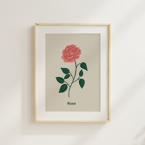 Stampa di rose - Stampa floreale illustrata a mano, illustrazione botanica, arte floreale, decorazione murale per bambini, decorazioni per la scuola materna Montessori