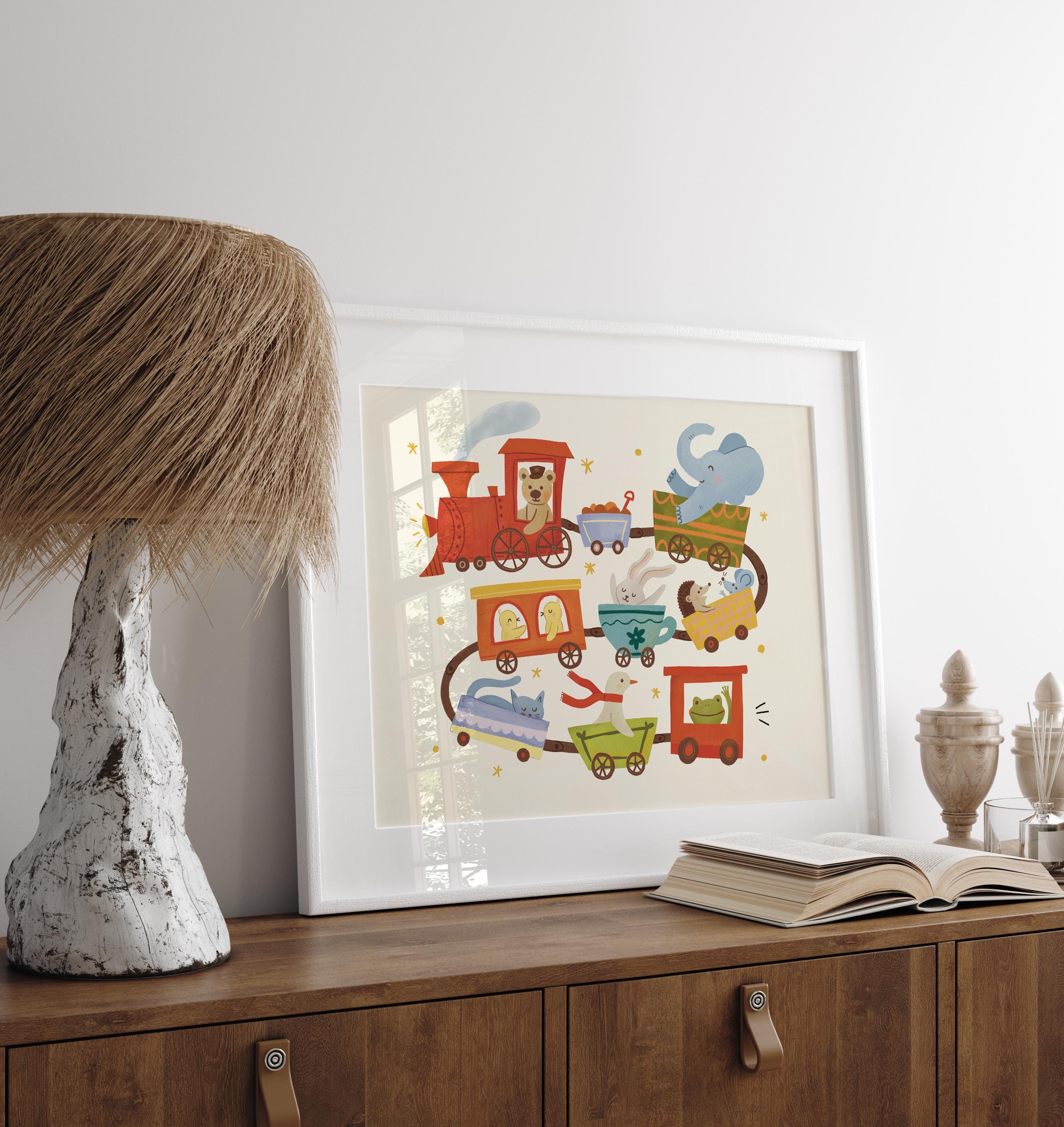 Magical Animal Train Nursery Print: Whimsical Toy Train Wall Art ...