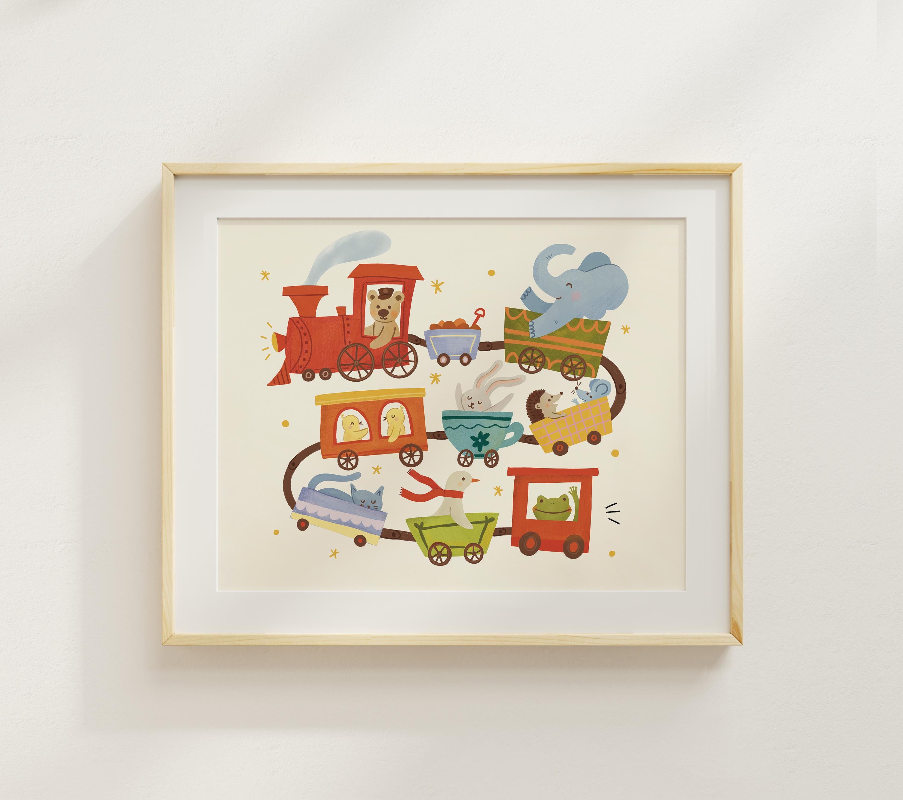Magical Animal Train Nursery Print: Whimsical Toy Train Wall Art ...