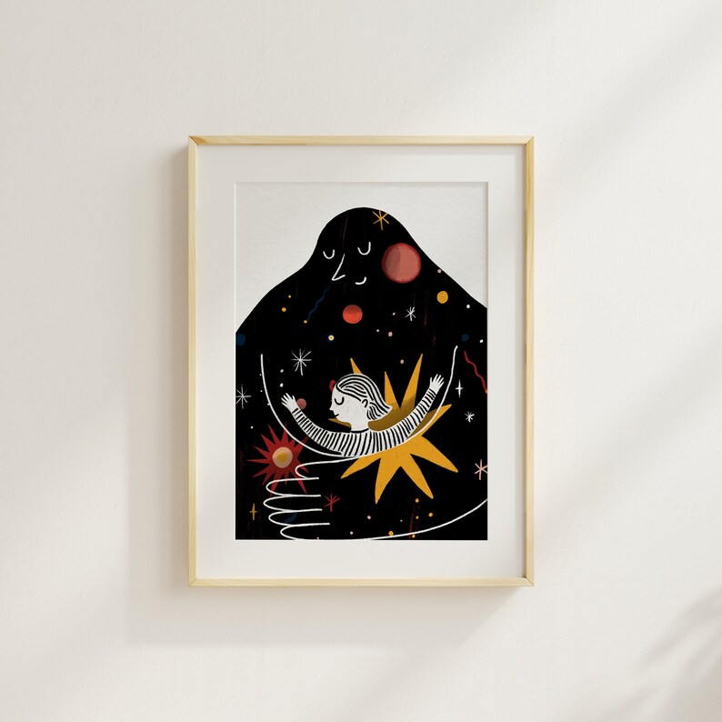 Universe hug Illustration Montessori-Inspired Space Artwork, Magical Art, Love Art, Universe Wall Art, Nursery poster, Space Art image 1