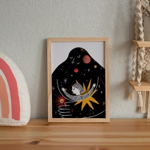 Universe hug Illustration Montessori-Inspired Space Artwork, Magical Art, Love Art, Universe Wall Art, Nursery poster, Space Art image 3