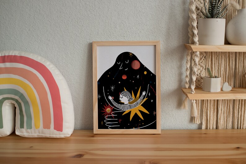 Universe hug Illustration Montessori-Inspired Space Artwork, Magical Art, Love Art, Universe Wall Art, Nursery poster, Space Art image 3