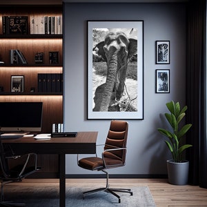 Black and White Asian Elephant Wall Art Animal Nursery Room Decor Thailand Digital Print Download