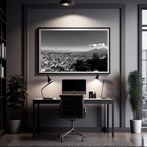 Naples Italy Vesuvius Black and White Wall Art Digital Print Download Room Decor