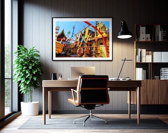 Thai Temple with Colorful Banners Wall Art Buddhist Room Decor Digital Printable Download