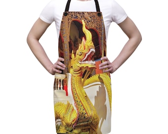 Gold Dragon Thai Temple Apron: Kitchen Cookout Accessory